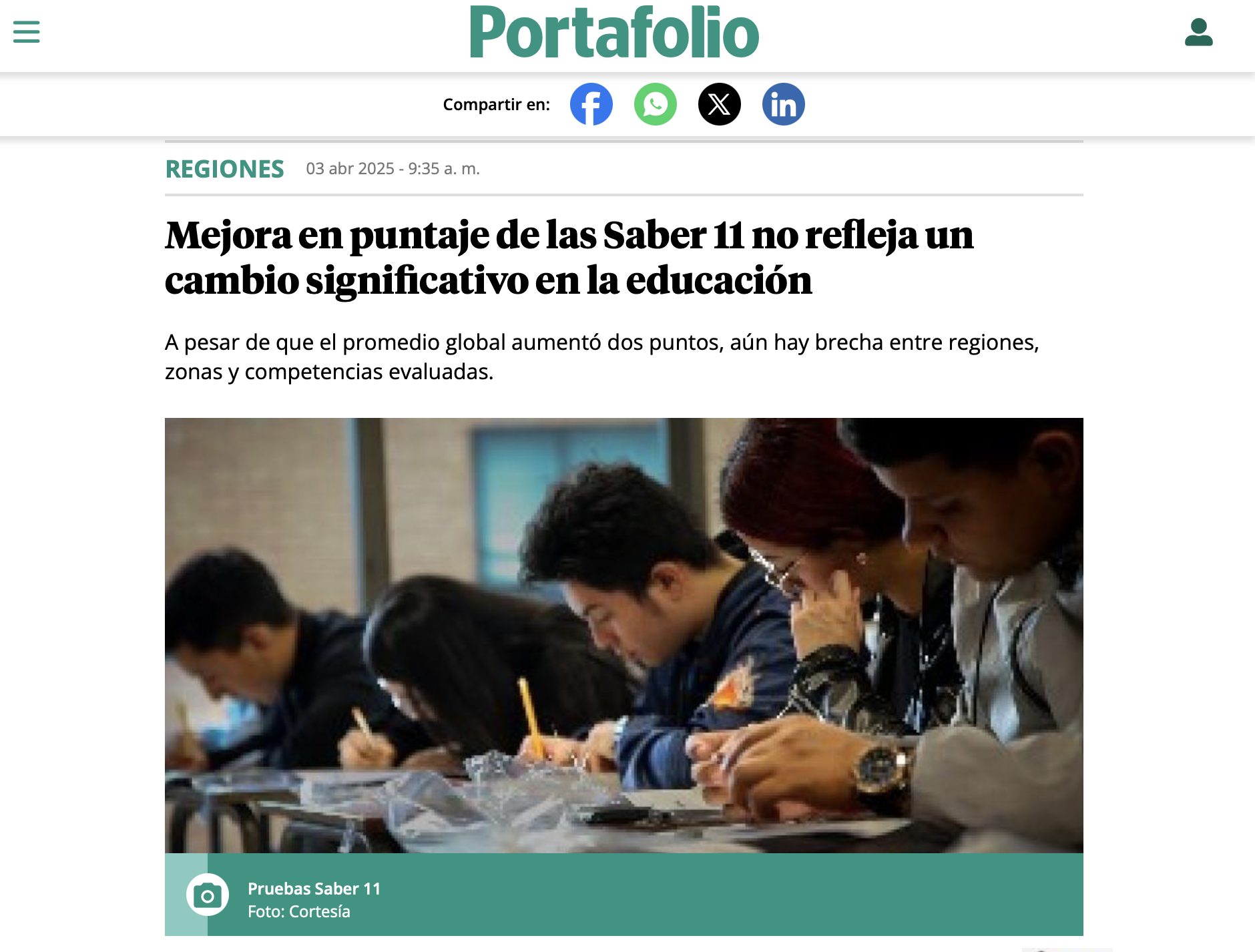 Mejora en puntaje de las Saber 11 no refleja un cambio significativo en la educación